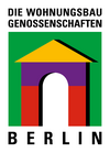 Das Logo der Wohnungsbaugenossenschaften Berlin zeigt ein stilisiertes, farbiges Haus auf grünem Hintergrund.