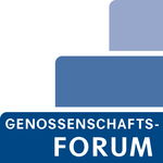 Ein blaues Logo mit Treppenmotiv und dem Text "Genossenschaftsforum" darunter in Weiß.