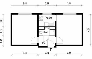 2-Zimmer-Wohnung, ca. 35,50 m²
