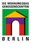 Das Logo der Wohnungsbaugenossenschaften Berlin zeigt ein stilisiertes, farbiges Haus auf grünem Hintergrund.