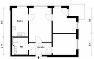 Grundriss einer Drei-Zimmer-Wohnung mit Küche, Bad und Korridor, ideal für den Überblick des Wohnraums Wuhleblick.