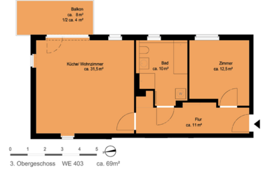 2-Zimmer-Wohnung, ca. 69 m²