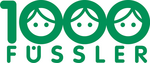 Grünes Logo mit stilisierten Gesichtern und der Aufschrift "1000 Füssler", das eine freundliche Marke darstellt.