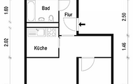Grundriss einer WBS70-Wohnung mit drei Zimmern, Küche, Bad, Flur und Balkon, ideal zum Wohnen und Essen.