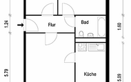 Grundriss einer 3-Zimmer-Wohnung mit Balkon, Flur, Bad und Küche im WBS70-Stil.